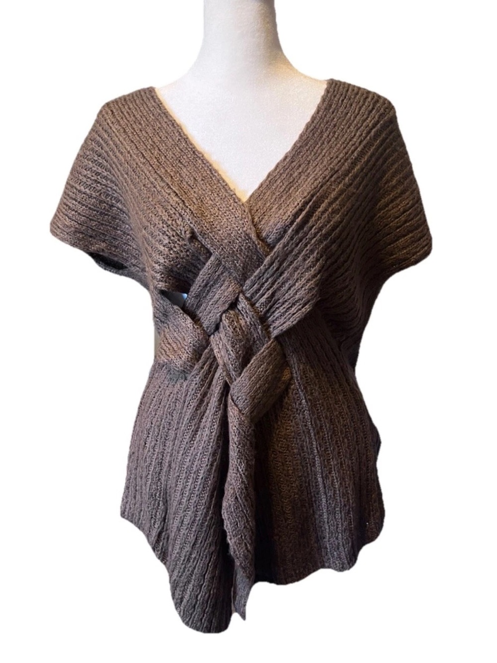 Escio Anthropologie Brown Cottagecore Short Sleeve Front Cross Sweater Women’s S